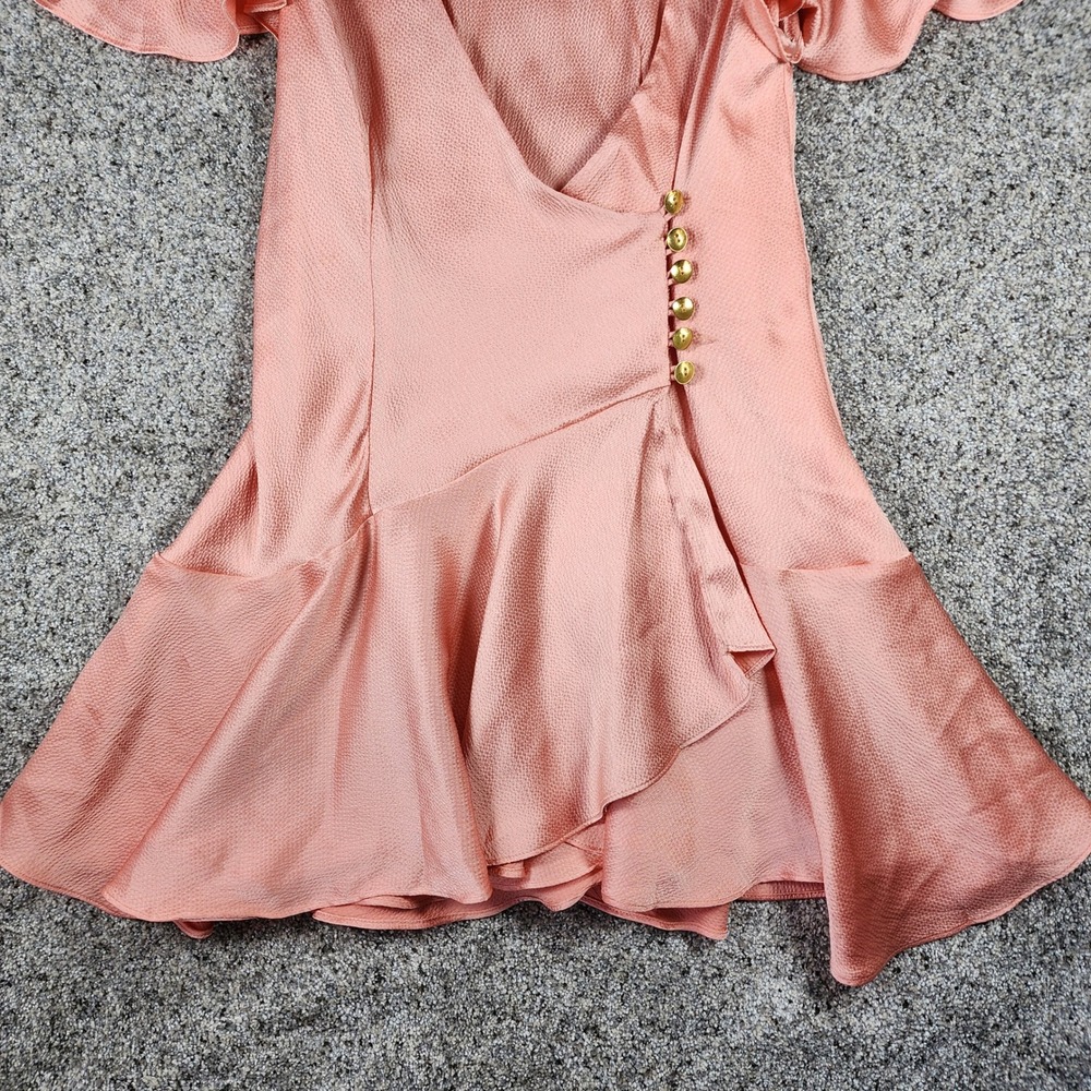 Free People Mini Dress Womens XS Pink Satin Flutter Sleeve Gold Button Excellent - Picture 3 of 12